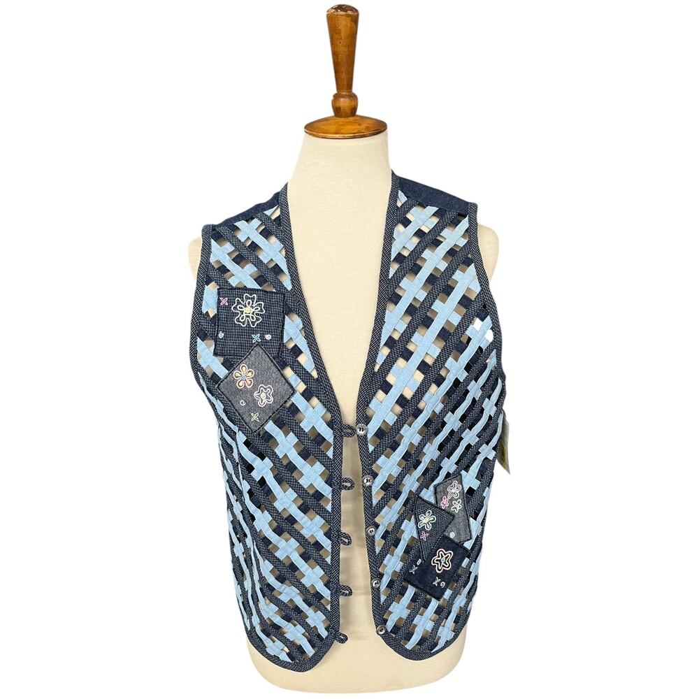 NWT Vintage Napa Valley Denim Chambray Floral Vest Feminine Cottagecore Size S